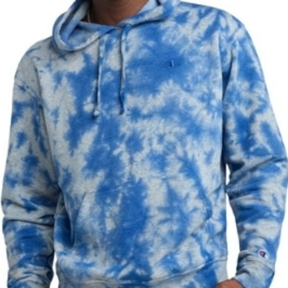 Champion Men's Blue and White Tie-Dye Hoodie